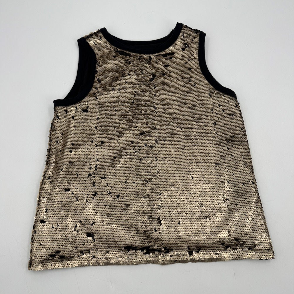 GAP Girls Sequin Tank Top‎ Black and Gold Sleeveless Party Sparkle XS
